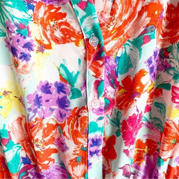 Charles Henry Bright Colorful Floral Button Top Elastic Waist Dress Size Small S - Picture 6 of 12